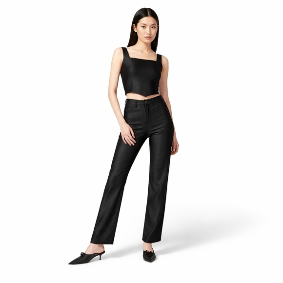 DL1961 Denim - DL1961 Emilie Straight Black Coated Ultimate Knit Ultra High Rise 31" Jeans
